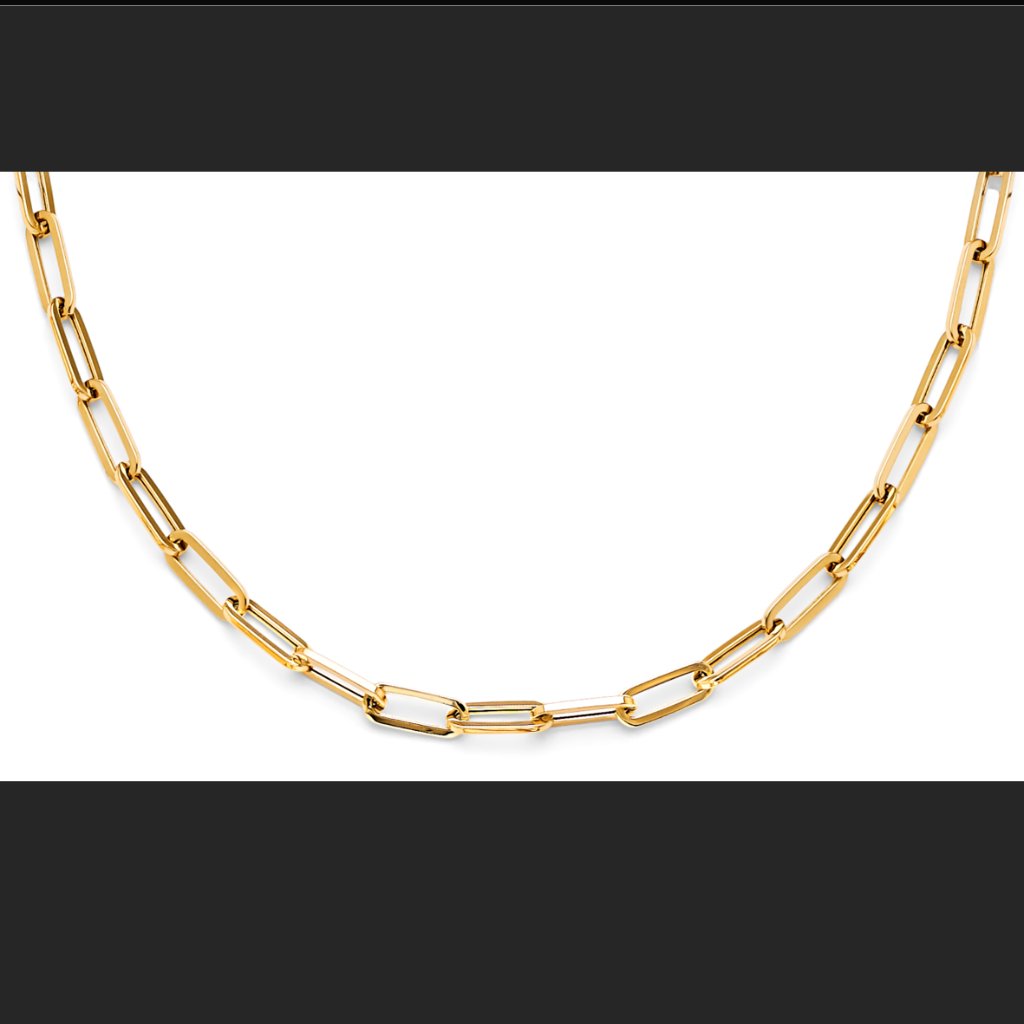 14kt Gold Hollow Plain Paperclip Necklace 18 Inches
